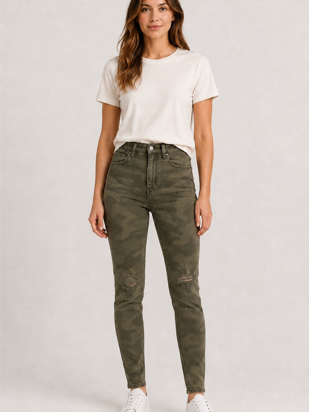 American Eagle Outfitters High-Rise Camo Skinny Jeans in Olive